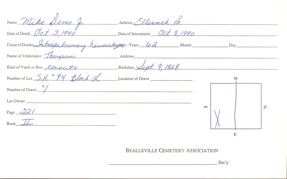 burial card